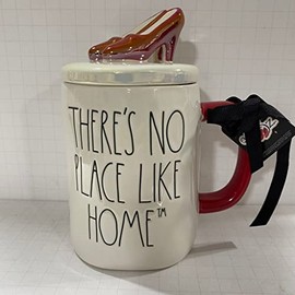 Rae Dunn THERE IS NO PLACE LIKE HOME Mug - WIZARD OF OZ Film series Collection - with black LL double sided with Dorothy and red iridescent shoes topper - Ceramic