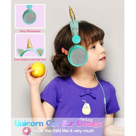 SVYHUOK Girls Pink Unicorn Wired Headphones,Cute Cat Ear Kids Game Headset for Boys Teens Tablet Laptop PC,Over Ear Children Headset withMic,for School Birthday Xmas Gifts