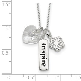 JewelryWeb 1.15mm 925 Sterling Silver Enameled Crystal Inspire Love Heart Charm Necklace 18 Inch Pendant-Necklace for Women
