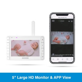 BLACK+DECKER Smart Video Baby Monitor PRO - 5" Screen, Full HD 1080p Image Sensor, WiFi & App Compatible, Pan-Tilt-Zoom, Smooth Motion, 2 Way Talk, Infrared Night Vision, Room Temperature Monitoring