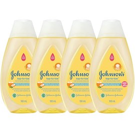 Johnson's Top-to-Toe Baby Wash and Shampoo, 4 Pack 3.38 oz. Travel Size Bottles, Natural Coconut Oil Gentle Hair and Body Baby Bath with Tear-Free Formula, Free of Parabens, Sulfates and Dyes