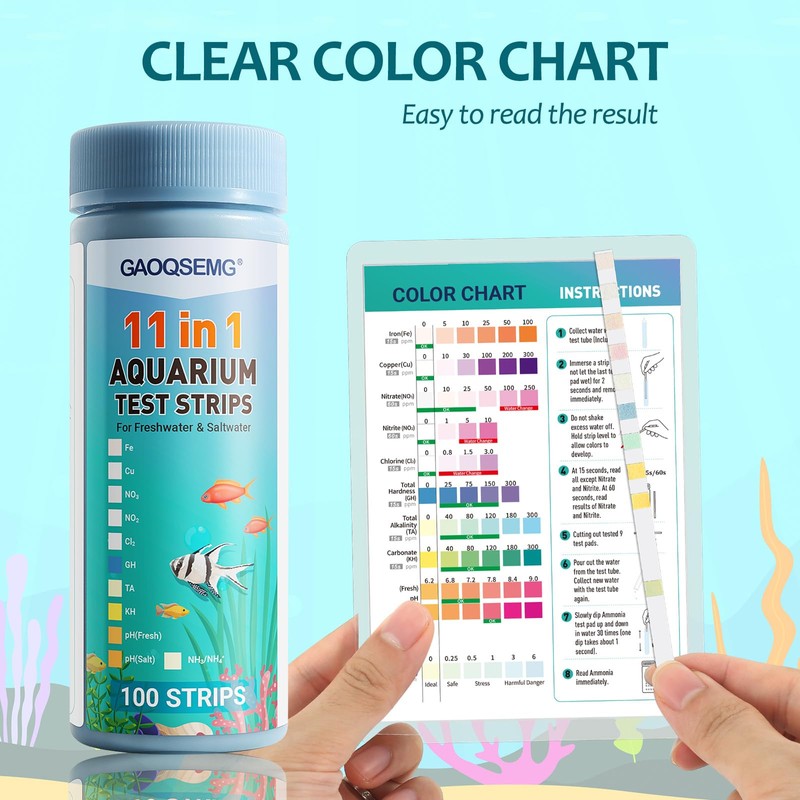 GAOQSEMG 11 in 1 Aquarium Test Strips,100 Counts Ammonia Aquarium