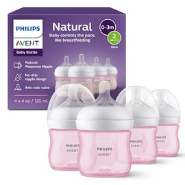 Philips Avent Natural Baby Bottle with Natural Response Nipple, Pink, 4oz, 4pk, SCY900/14