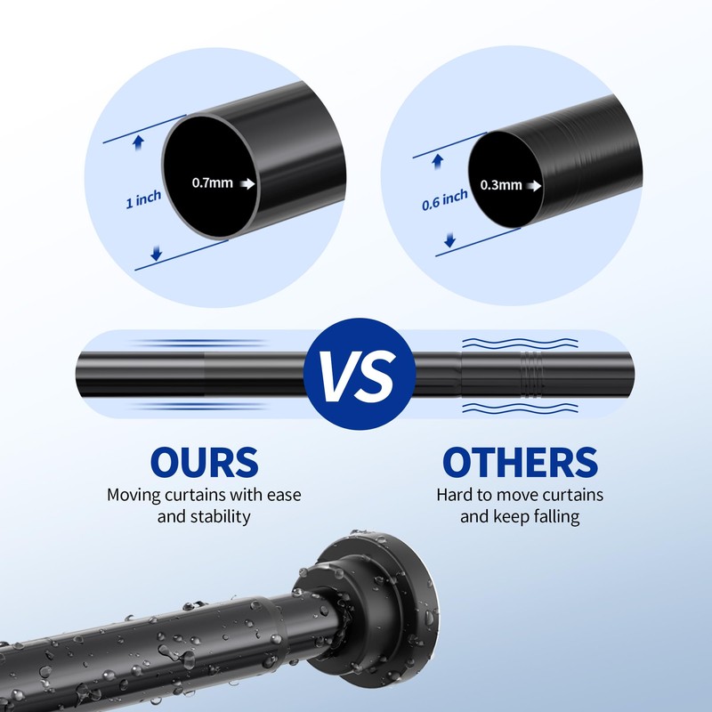 Mcrbeay Shower Curtain Rod, 1" Diameter Heavy Duty Tension Shower