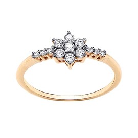 Old English Jewellers 9ct Yellow Gold on Silver Sparkling CZ Daisy Cluster Ring size J to U (K)