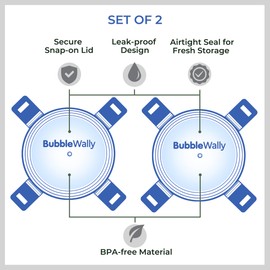 Bubblewally JoyPlus Snap Lock Lids (2-Piece Set | Blue) - 2 Snap-On Lock Lids for JoyPlus Overnight Oats Containers (Lids Only, Containers not included)