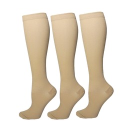 Bestjybt 3 Pairs Compression Socks for Women & Men Circulation 15-20 mmHg Support Socks for Athletic Running Cycling (US, Alpha, Small, Medium, Regular, Regular, Beige)