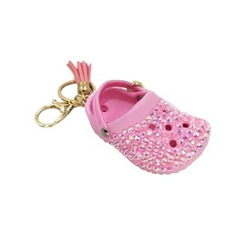 Cute Mini Shoe Charm Keyring Keychains Bling Bling Rhinestone Imitation Shoe Keychain for Women Men Funny Key Accessory Bag Decoration-Pink