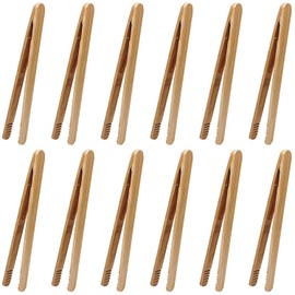 12 Pcs Bamboo Tongs 7 Inch Bamboo Toast Tongs for Serving Pickle Muffin, Cheese Fruits Salad, Toast & Bread
