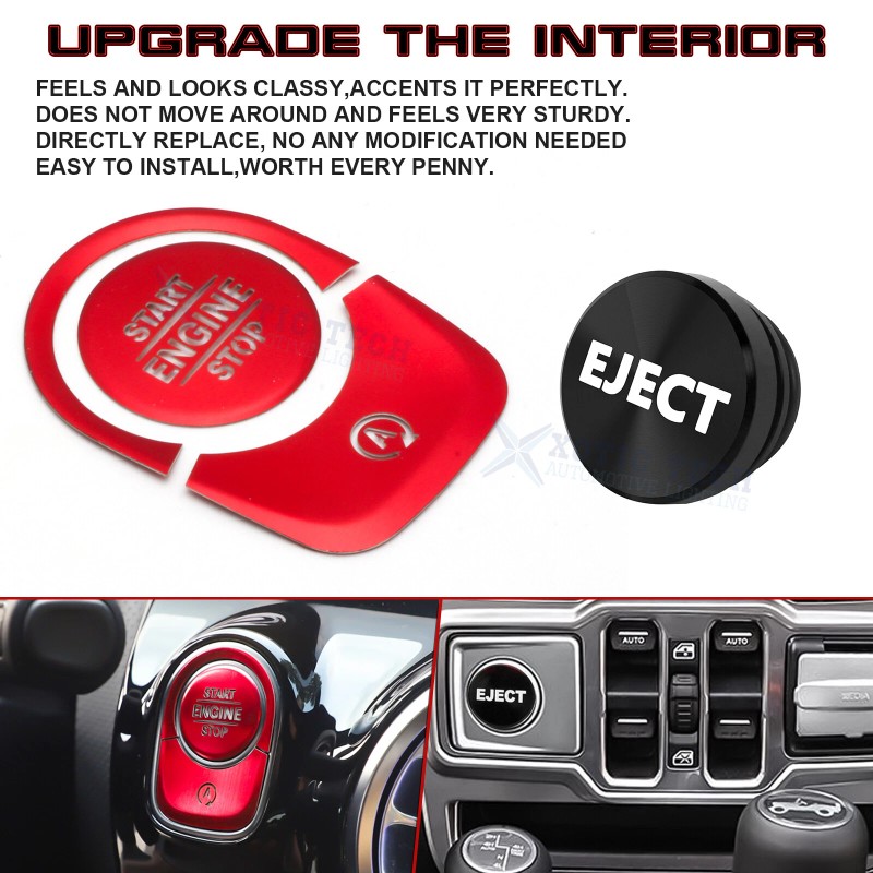 Aluminum Engine Start Stop & Eject Cigarette Lighter Button Trim
