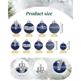 Poen 24 Pcs Christmas Balls Ornaments 3 Size Satin Silk Christmas Hanging Ball Decorations Luxury Shatterproof Christmas Tree Decor for Xmas Holiday Wedding Party Decoration (Blue)