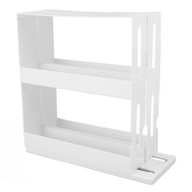Sliding Spice Rack, Pull & Rotate Seasoning Organizer 2 Tier Slide Out Cabinet Storage with 2 Double Decker Shelves for Condiments, Spices, Jars
