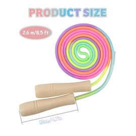Lorvain - Cuerda de saltar ajustable de algodón de 8.5 pies con mango de madera para niñas y niños, ejercicio físico, actividades divertidas al aire l