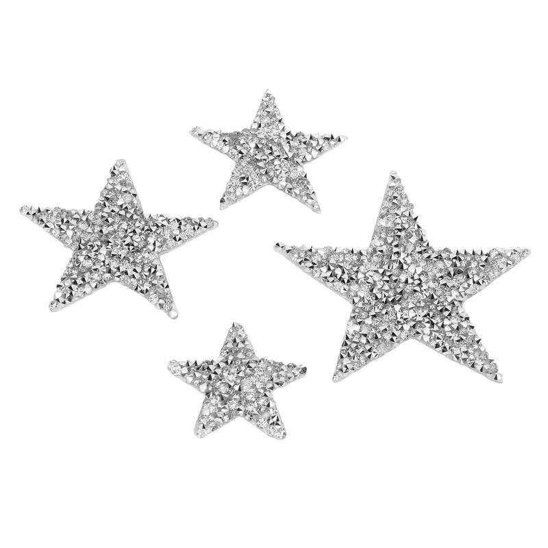 Exquisite Silver Rhinestone Star Patches for Fabric, 20pcs Iron On