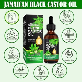 Aceite de ricino negro jamaicano, aceite de ricino orgánico 100% puro prensado en frío, aceite esencial antienvejecimiento para masajes, aceite para el crecimiento y regeneración del cabello,