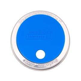 2 Pack, Bright Blue, Regular Mouth Silicone Straw Hole Tumbler and Fermentation Lids with Stainless Steel Bands by Mason Jar Lifestyle