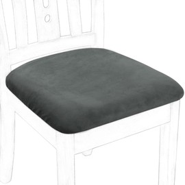 PiccoCasa Dining Chair Seat Covers with Ties, Velvet Soft Chair Seat Cover Stretchable - Dining Chair Covers for Kitchen Wedding Hotel, Removable Washable Dark Grey Chair Covers Set of 4