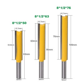 ExcInter 3 Pcs/Set 8mm Shank Long Straight Cutter Bit 8 * 1/2 * 50,8 * 1/2 * 63,8 * 1/2 * 76 Woodworking Long Flush Trim Router Bits Wood Cutting Tool