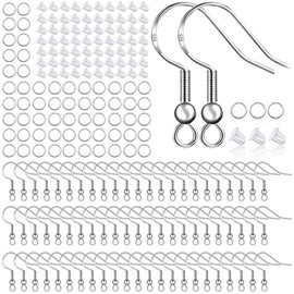 Huucky 925 Sterling Silver Plated Earring Hooks 150 PCS/75 Pairs,Ear Wires Fish Hooks,500pcs Hypoallergenic Earring Making kit with Jump Rings and Clear Silicone Earring Backs Stoppers (Silver)