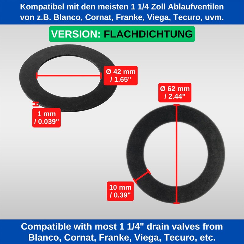 Flat Seal for Drain Valve, Pack of 2, Diameter 62