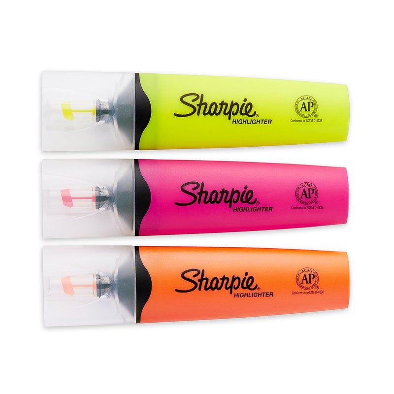 Sharpie 1912767 Clear View Chisel Tip Highlighters, Assorted Highlighter, 3-Carded,