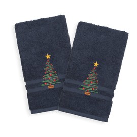 LHT Textiles Christmas Tree - Embroidered Luxury 100% Turkish Cotton Denzi Hand Towels (Set of 2)