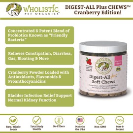 Wholistic Pet Organics Digest-All Plus: Probiotic Enzyme Dog Supplement Soft Chews - Dog Probiotic + Prebiotic for Digestive Support, Diarrhea,