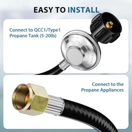 Rushare 2 Feet Universal Gas Grill Regulator and Hose, Propane Regulator Replacement for Weber, Charbroil, Nexgrill Grill, Propane Patio Heater and Fire Pit