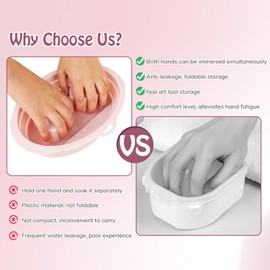 LSFYVM Nail Soaking Bowl, Silicone Foldable Soak Off Gel Polish Dip Powder Manicure Remover Bowl, with Cuticle Pusher, Cuticle Peeler, Nail File