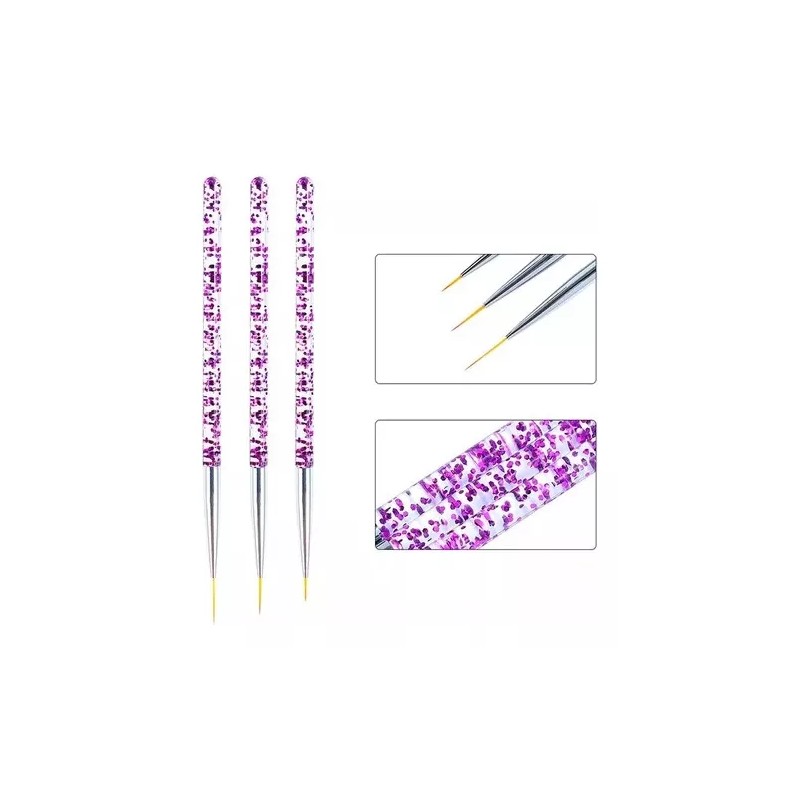 Veraly Pinceles Profesional Para Mano Alzada Decoración Uñas 3pz