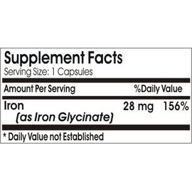 Iron Glycinate 28mg // 200 Capsules // Pure // by PureControl Supplements