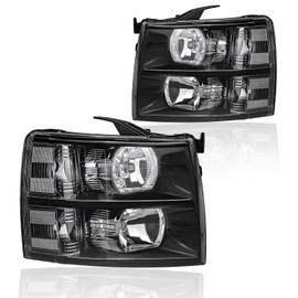 Fullux Headlights Assembly fit 2007-2013 Chevy Silverado 1500/2007-2014 Silverado 2500HD/3500, DOES NOT FIT 2007 (OLD BODY) CLASSIC MODELS Black Housing Clear Reflector