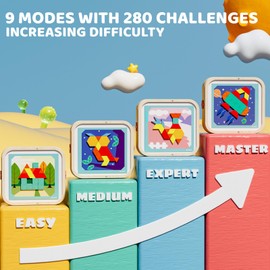 edutree Wooden Magnetic Pattern Blocks Set with Cards, 288 PCS Montessori Tangram Puzzle Learning Toys for Toddlers 4-8, Educational STEM Gift for Kids Boys Girls 4 5 6 7 8