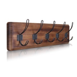 HBCY Creations Dark Wash Brown Rustic Coat Rack Wall Mount with 5 Hooks, Solid Pine Wood 24 inch Wall Hooks for Entryway, Mudroom, Hallway, Bathroom - Vintage Farmhouse Style Wall Mounted Towel Rack
