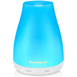 InnoGear Essential Oil Diffuser, Premium 5-in-1 Diffusers for Home Scent Aromatherapy Diffuser Air Desk Humidifier for Bedroom Large Room Office 7 Color LED 2 Mist Mode Waterless Auto Off, Basic White