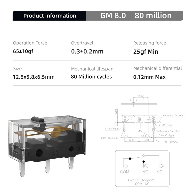 KAILH GM4.0 GM8.0 Micro Switch 60M 80MLife Gaming Mouse Micro