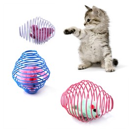 IUHKBH Cat Spring Balls, 3 Pcs Stretchable Cat Springs Toys Interactive Caged Rats Rolling Cat Balls Cat Toy
