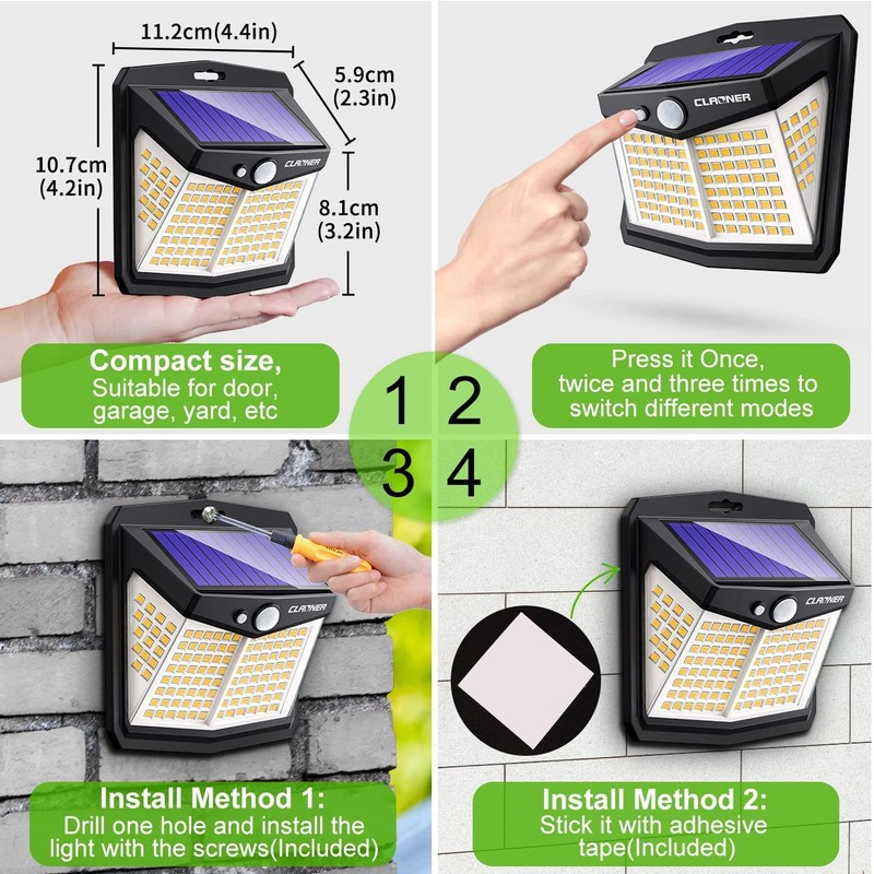 CLAONER Solar Lights Outdoor, [128 LED/6 Packs] Solar Motion Sensor