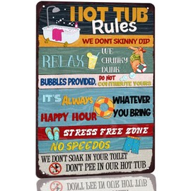 Vintage Hot Tub Rules Metal Tin Sign Indoor Pool Decorations Home Bathroom Tub Decor Outdoor Garden Backyard Bar Pool Deck Signs Decor 8x12 Inch