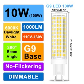 TZHILAN G9 LED Bulb 10W, 100W G9 Halogen Bulb Equivalent, 1000LM, AC120V, Daylight White 6000K, Dimmable G9 Bulbs for Chandelier Pendant Wall Ceiling Home Lighting, 2-Pack