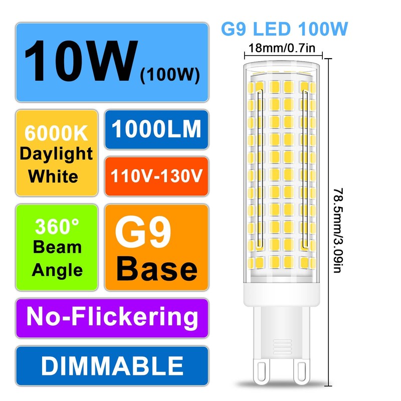 TZHILAN G9 LED Bulb 10W, 100W G9 Halogen Bulb Equivalent,