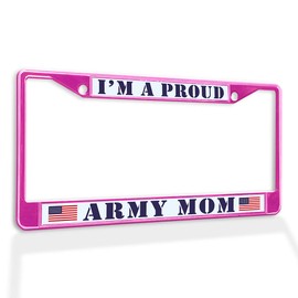 Fastasticdeals Metal Insert License Plate Frame I'm A Proud Army Mom Weatherproof Car Accessories Hot Pink 2 Holes Solid Insert