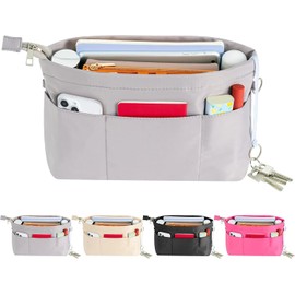 HyFanStr Purse Organizer Insert with Zipped Top for Tote Bag, Handbag Shaper with 13 Pockets, Grey M