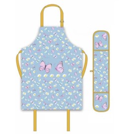 SiXsigma Sports Cooking Chefs Apron's With Double Oven Gloves - Quick Dry Kitchen Cotton Aprons For Cooking, Baking & BBQ Grill - Perfect Mothers Day Gifts (Butterfly Apron & Double Oven Gloves Set)