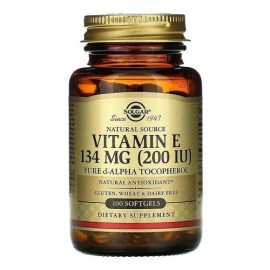 Vitamina E, de origen natural, 134 mg, 200 UI, 100 cápsulas blandas, sabor Solgar, sin sabor