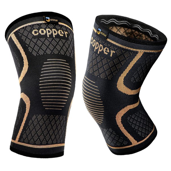 Copper Knee Braces for Men and Women (2 pack) -Knee Supports Copper Compression Knee Sleeve for Knee Pain, Arthritis, Sports and Recovery Support (Large)