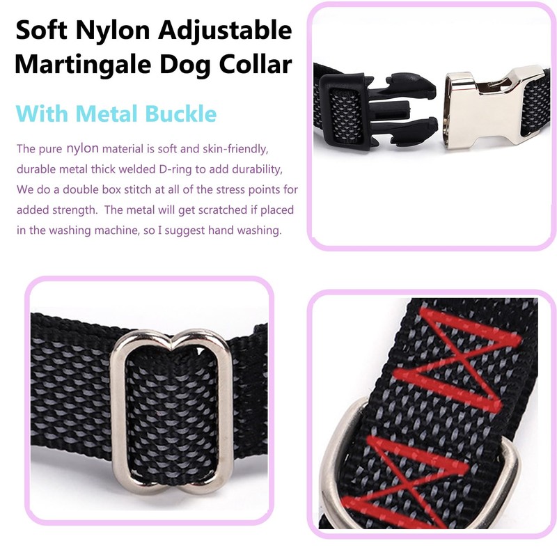 Reflective Martingale Collar with Metal Quick Release Buckle