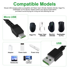 Zosvoses Mouse Micro USB Cable Compatible with Razer Viper Ultimate, Naga Pro 20000 DPI, DeathAdder V2 Pro, Basilisk Ultimate Mouse, 5.9ft