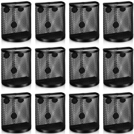 12 Pcs Black Magnetic Pen Pencil Holder with 3 Magnets Magnetic Marker Holder Storage Locker Accessories Desk Supplies for Pens, Pencils, Brushes for Home School Office, Black