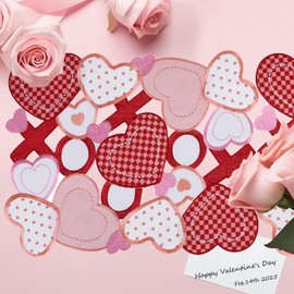 Valentines Table Runner 90 Inches Long Embroidered White Red Rose Pink Heart Dining Table Decor Hot Pink for Wedding Anniversary Marriage Checked Love 13×88IN